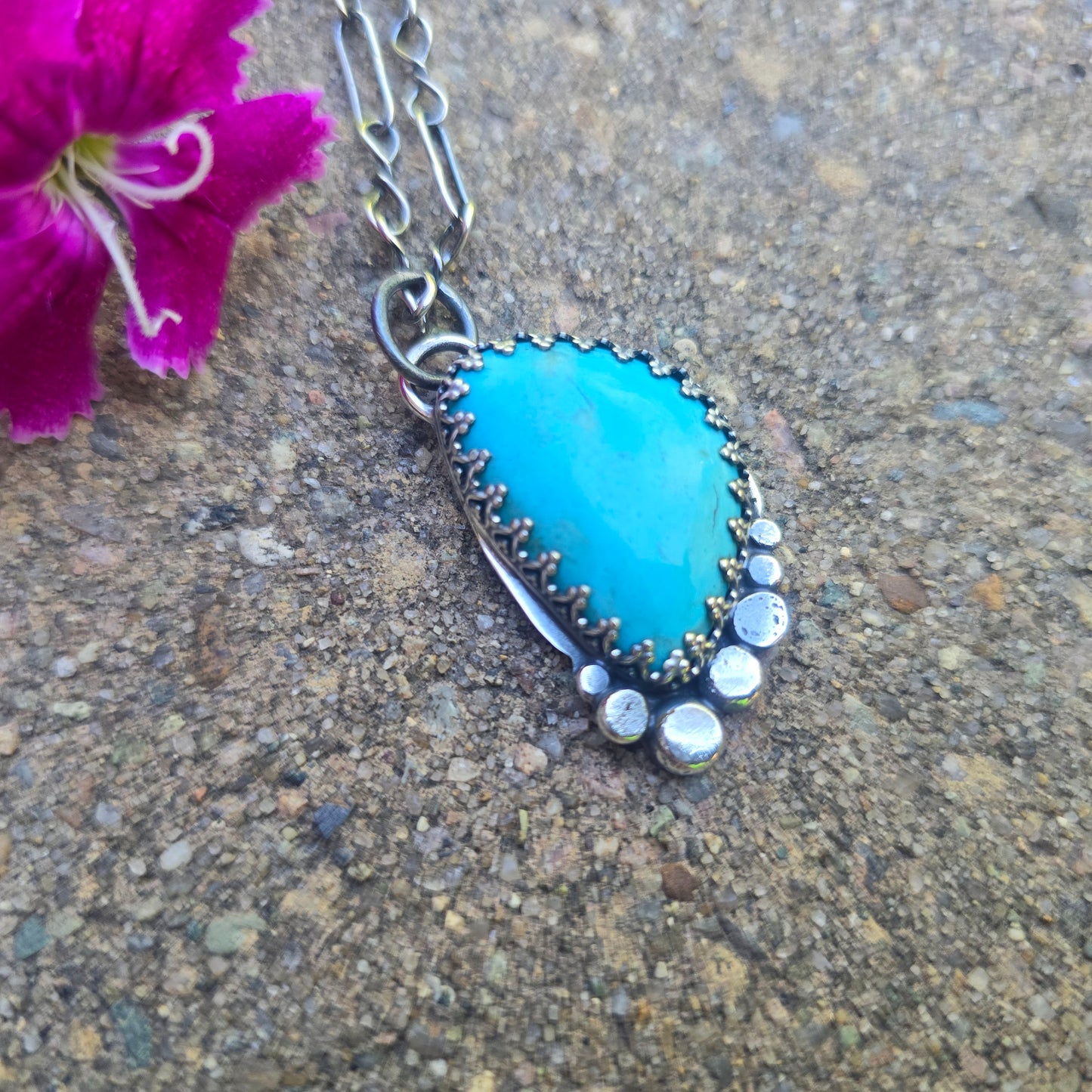 Turquoise River Rock Hand-Forged Sterling Silver Pendant