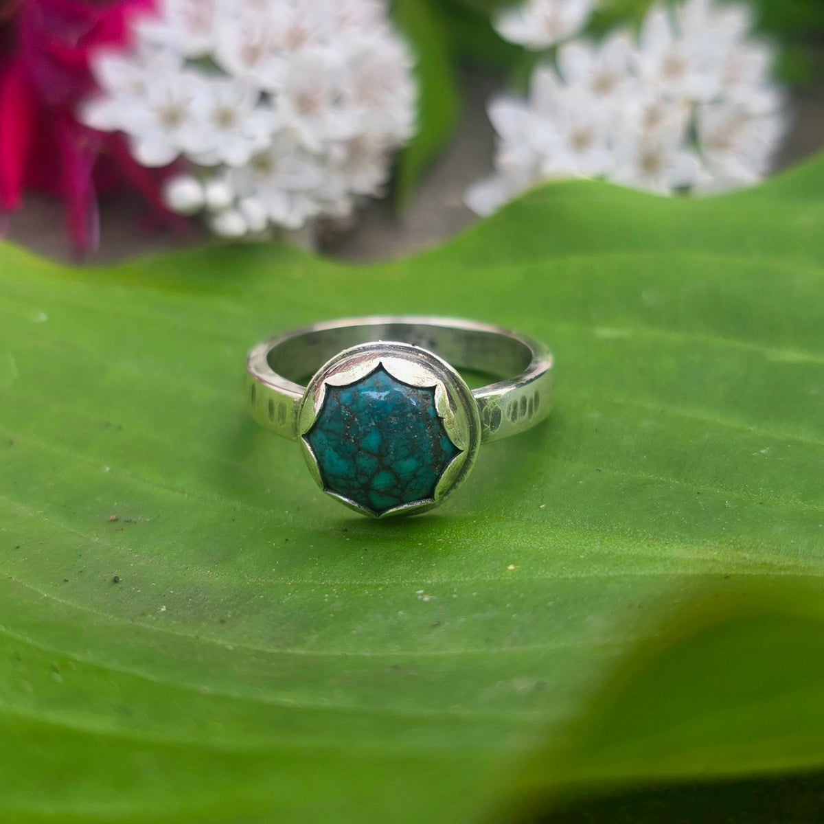 Dainty Turquoise Hand-Forged Sterling Silver Ring