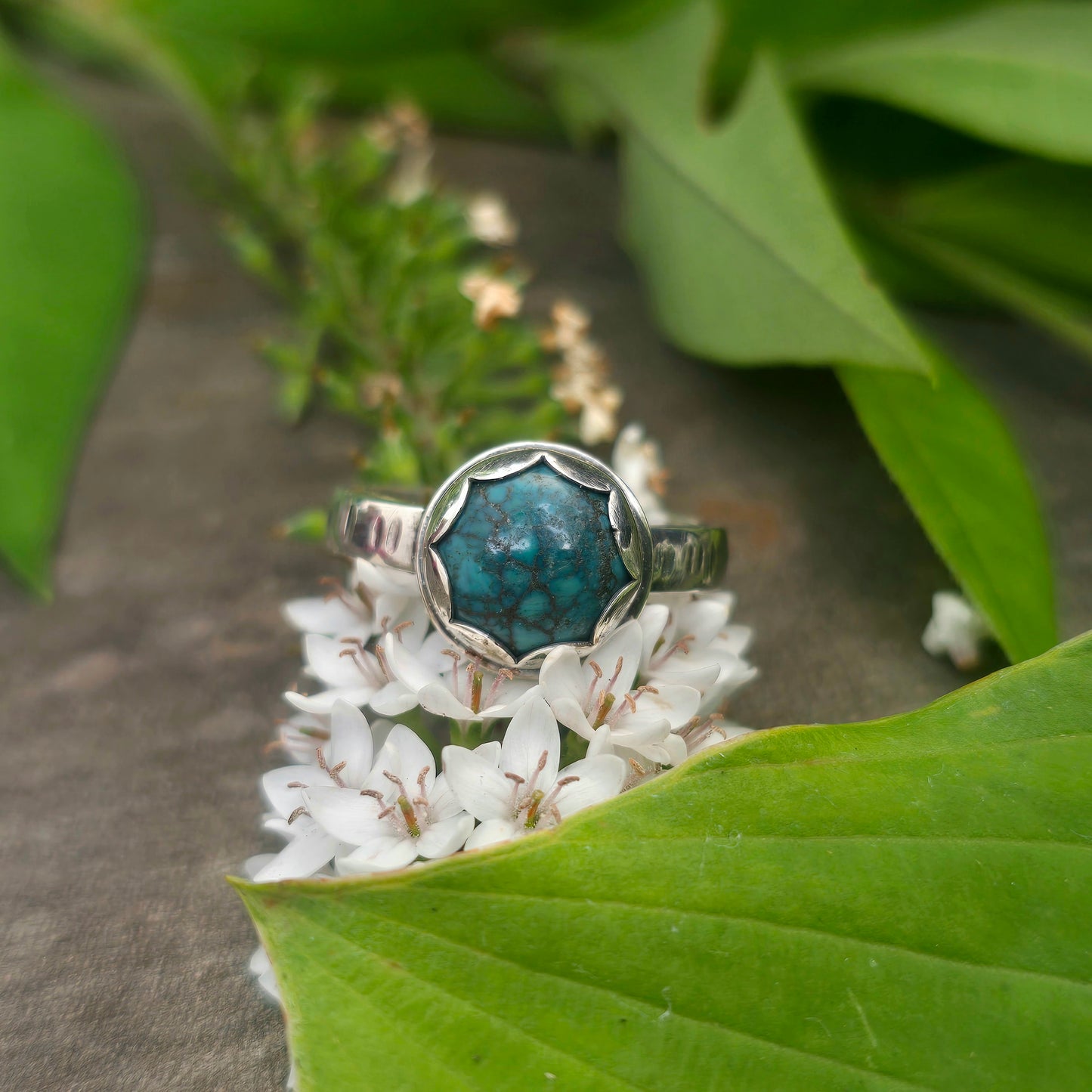 Dainty Turquoise Hand-Forged Sterling Silver Ring
