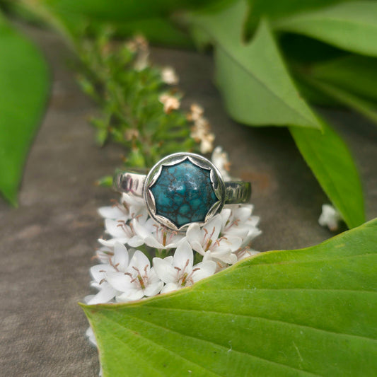 Dainty Turquoise Hand-Forged Sterling Silver Ring
