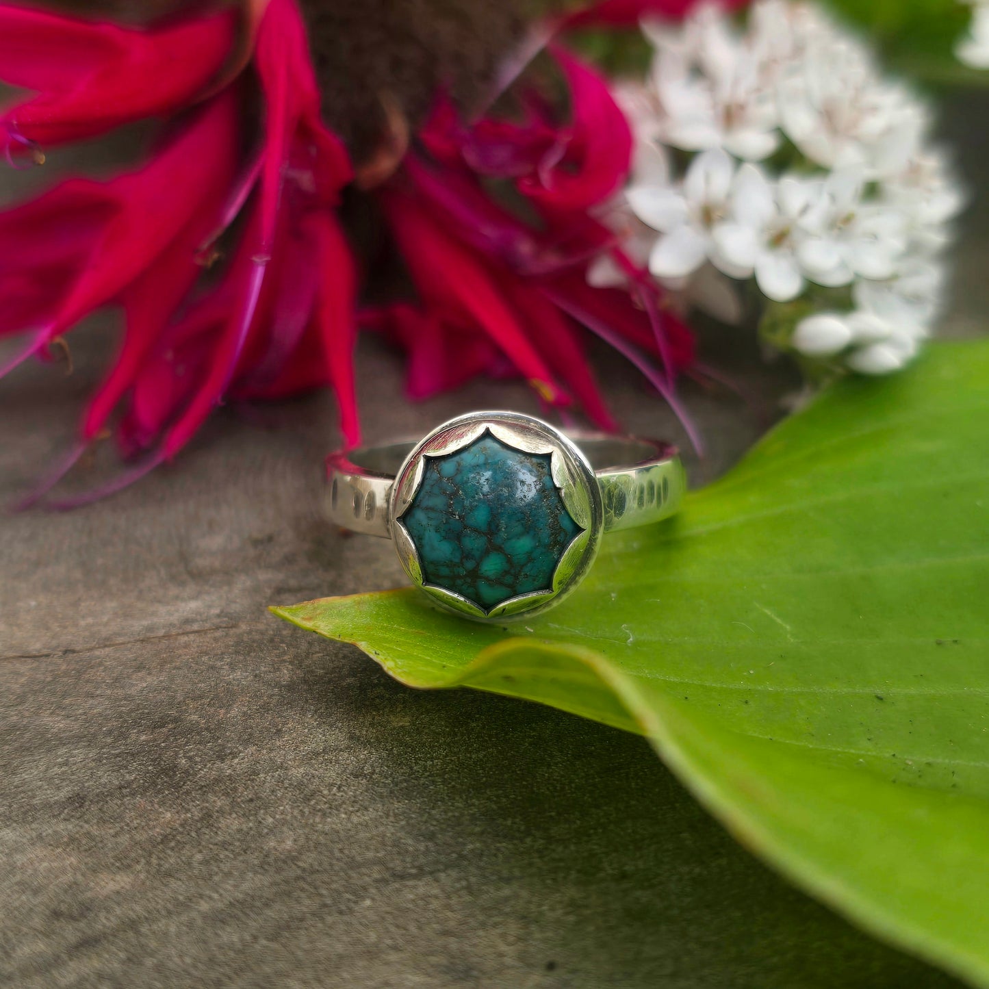 Dainty Turquoise Hand-Forged Sterling Silver Ring