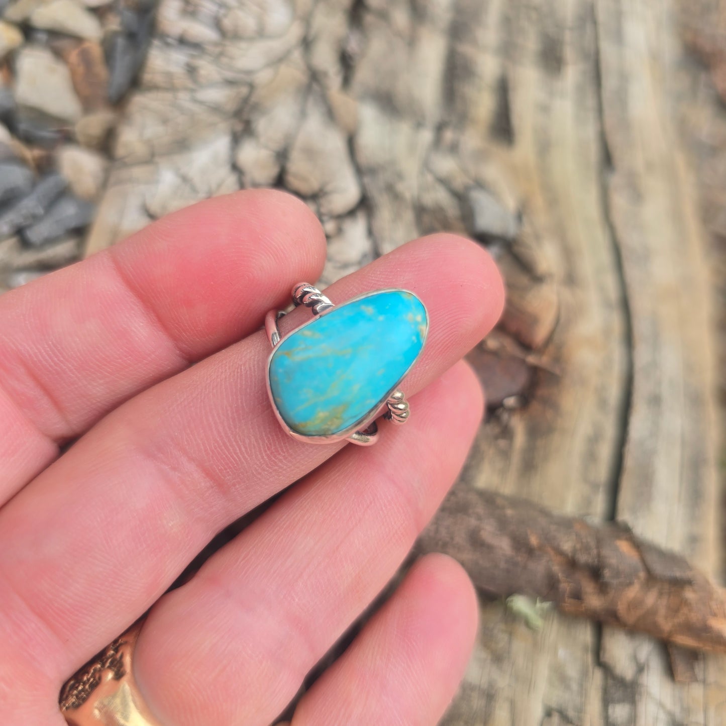 Free Form Turquoise Ring in Hand-Forged Sterling Silver
