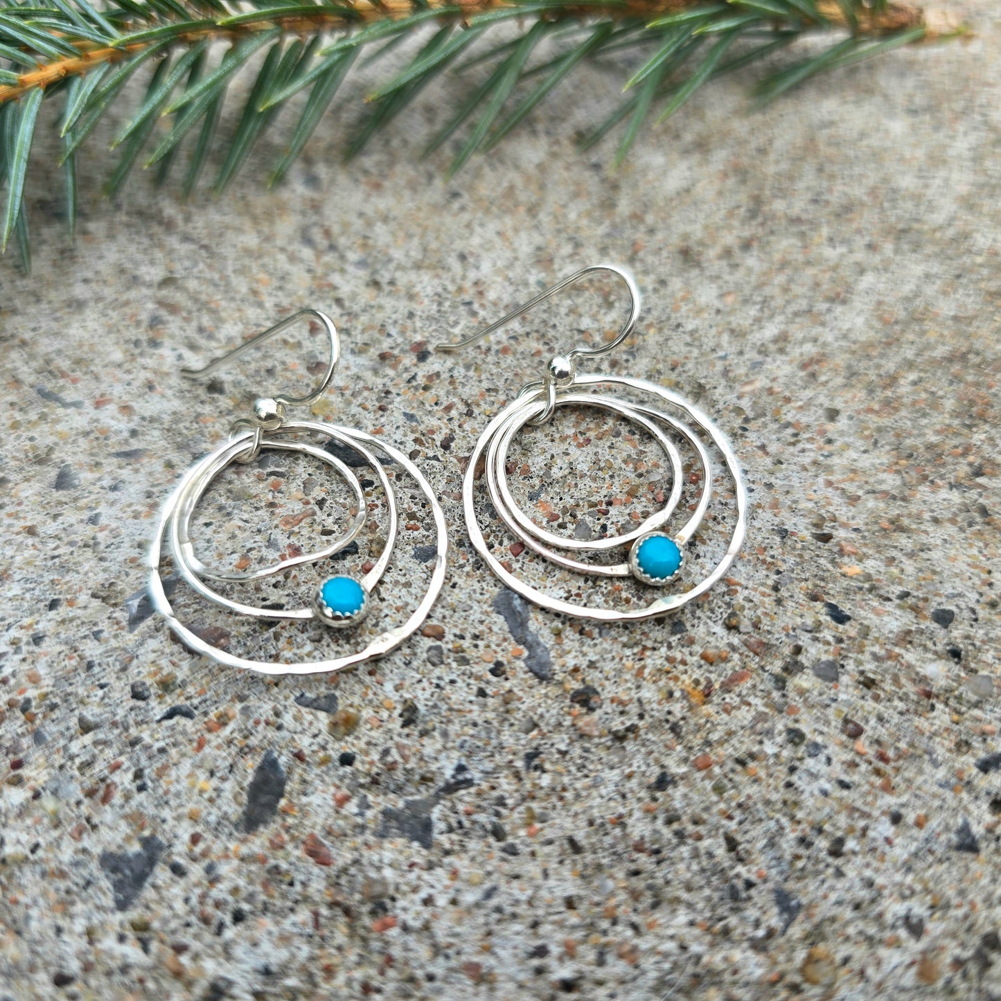 Triple Wavy Turquoise Hoop Earrings in Hand-Forged Sterling Silver