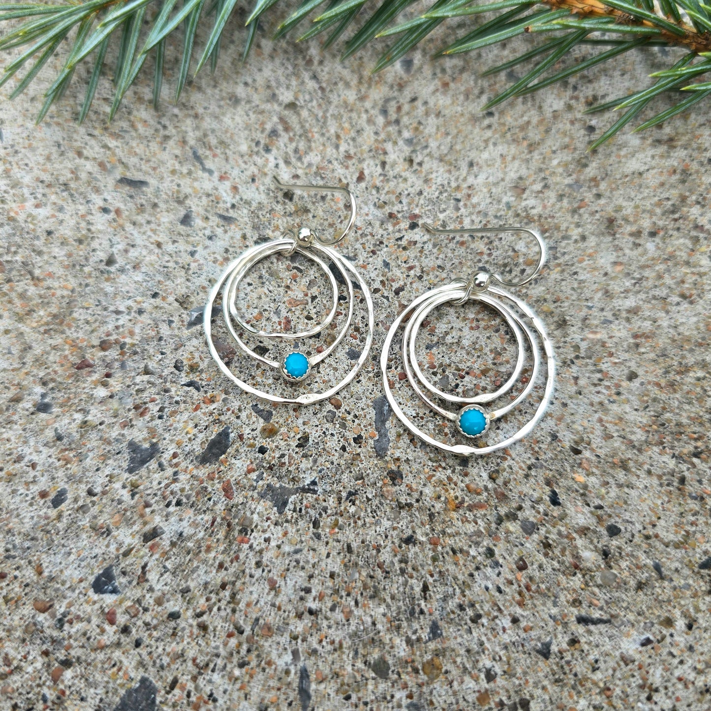 Triple Wavy Turquoise Hoop Earrings in Hand-Forged Sterling Silver
