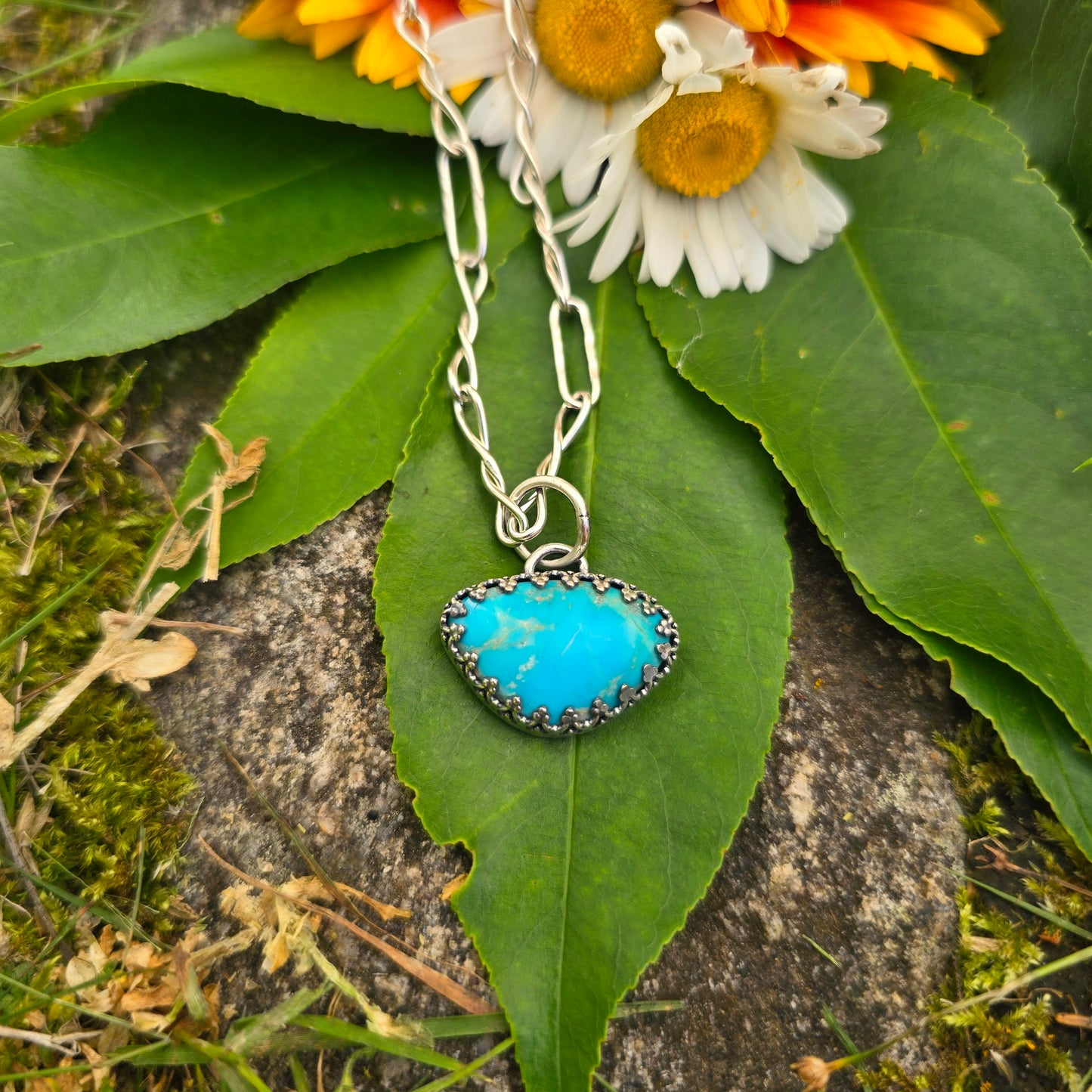 Triangular Turquoise Hand-Forged Sterling Silver Pendant