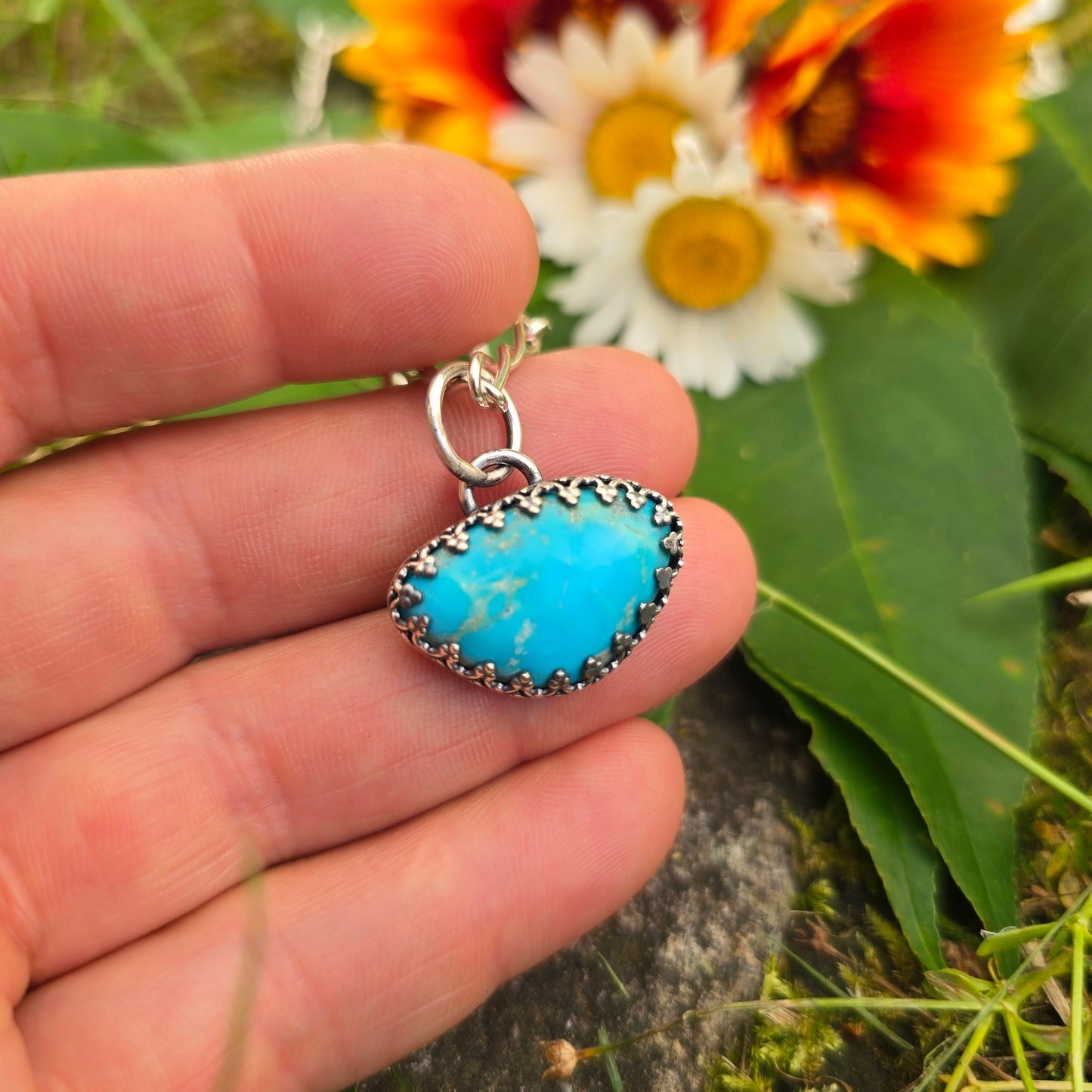 Triangular Turquoise Hand-Forged Sterling Silver Pendant