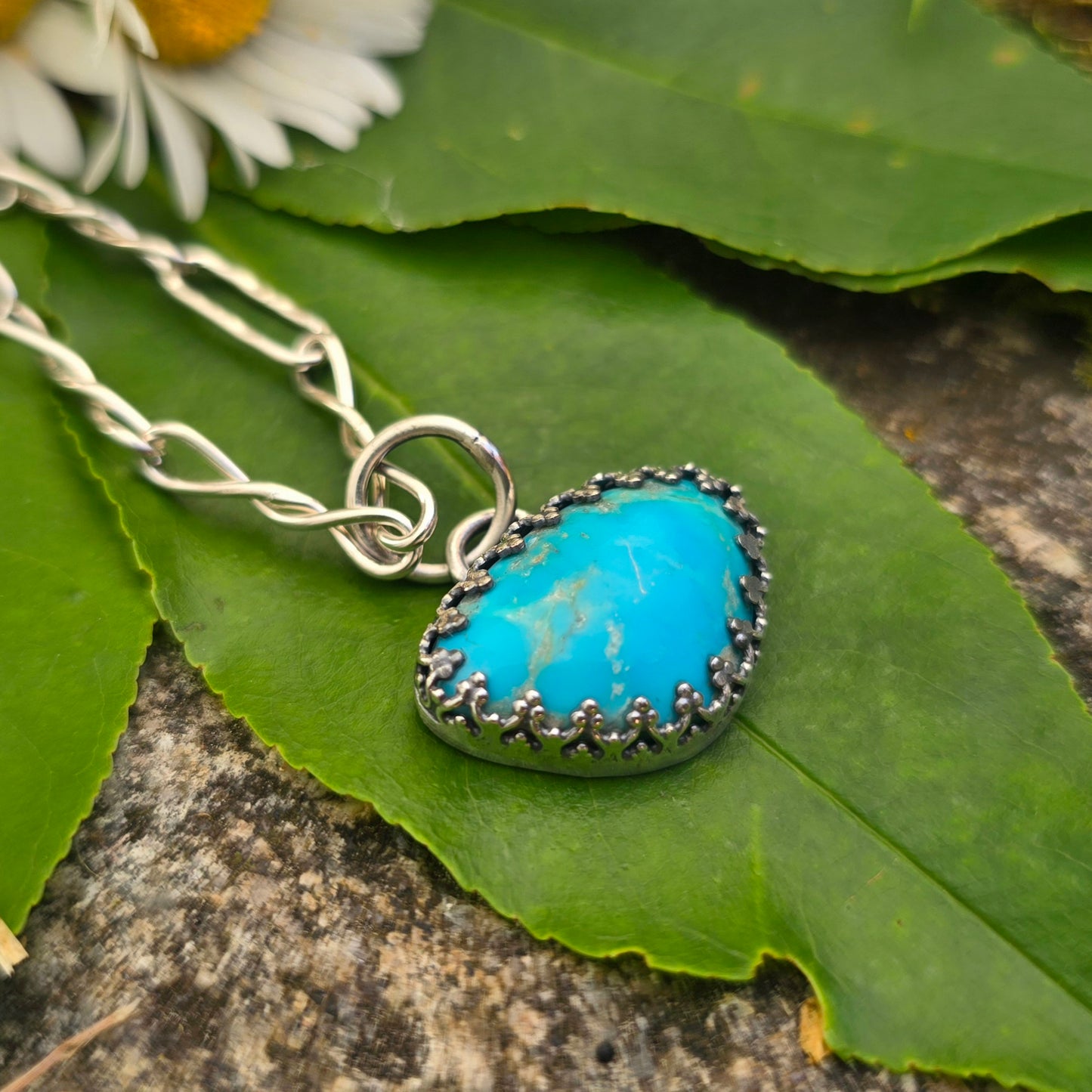 Triangular Turquoise Hand-Forged Sterling Silver Pendant
