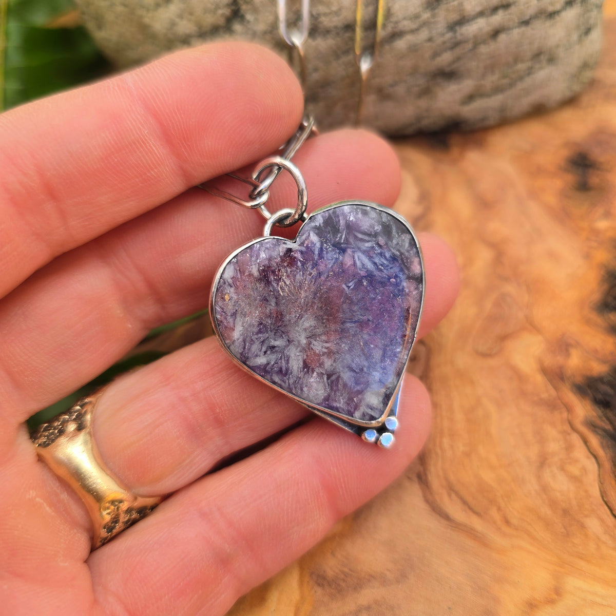 Unicorn Stone Heart Sterling Silver Pendant