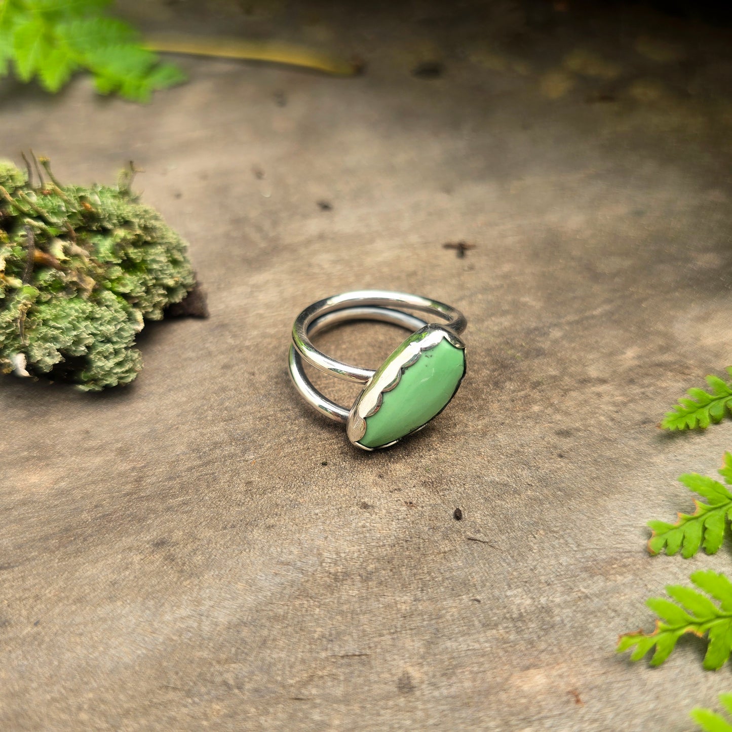 Variscite Hand-Forged Sterling Silver Double Shank Ring