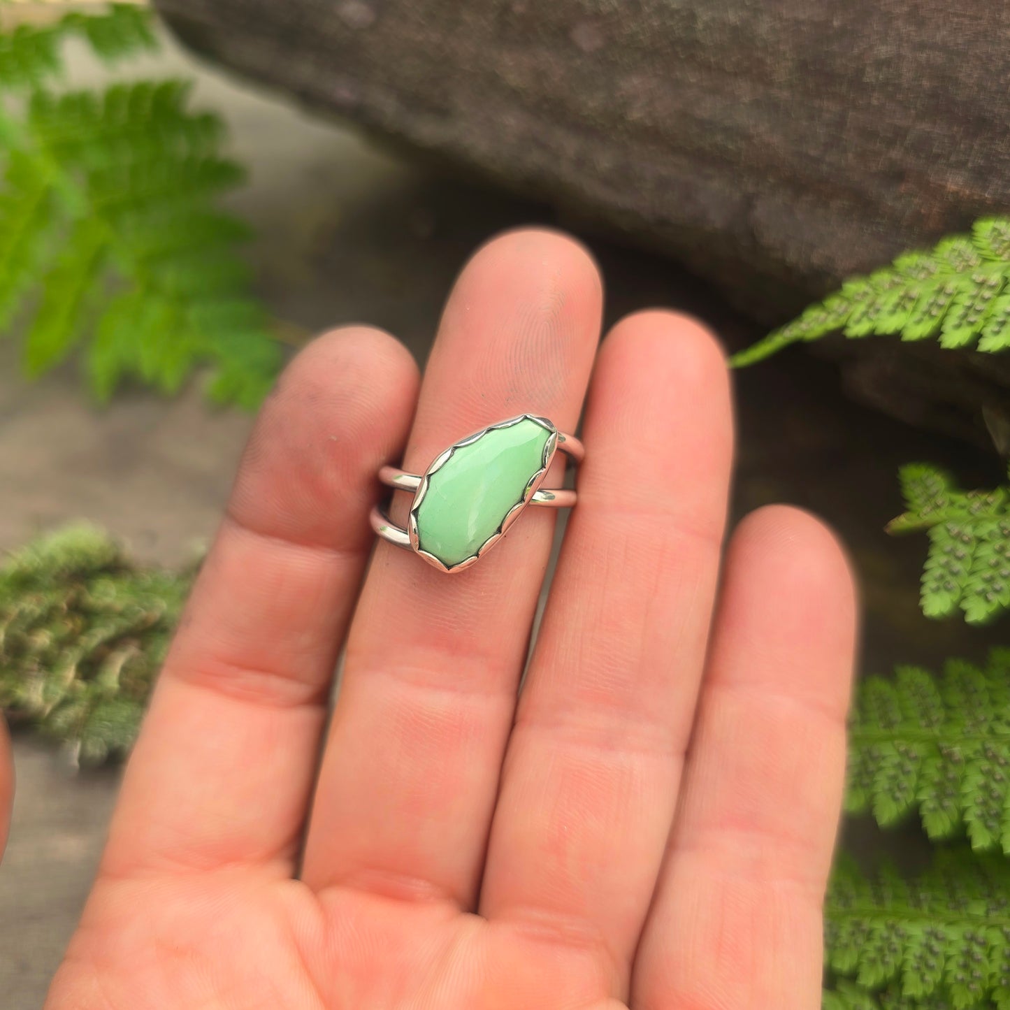 Variscite Hand-Forged Sterling Silver Double Shank Ring