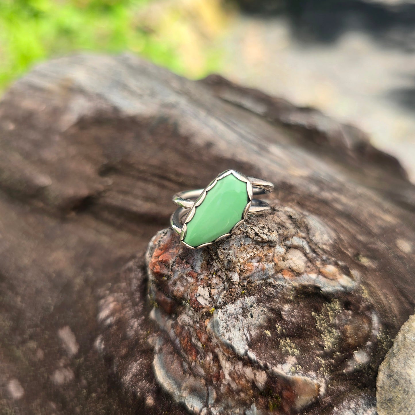 Variscite Hand-Forged Sterling Silver Double Shank Ring