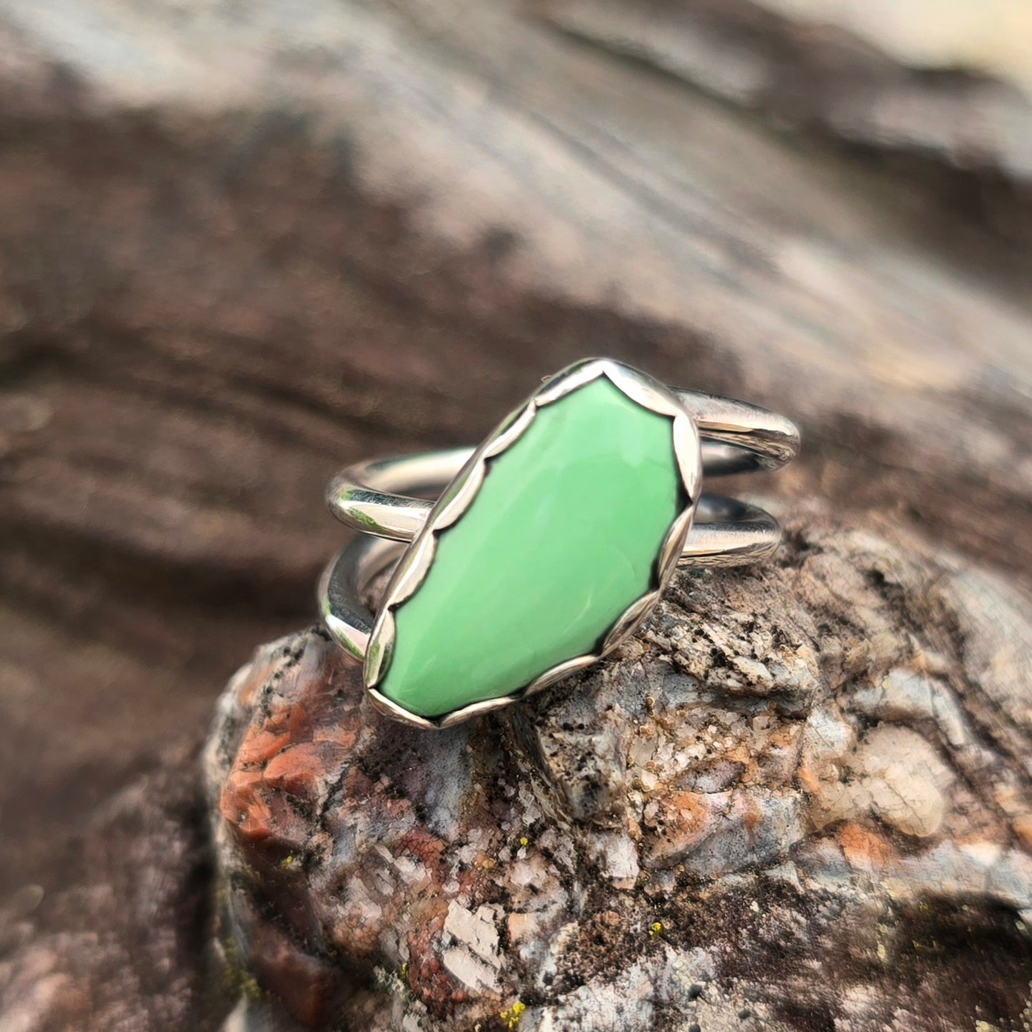 Variscite Hand-Forged Sterling Silver Double Shank Ring