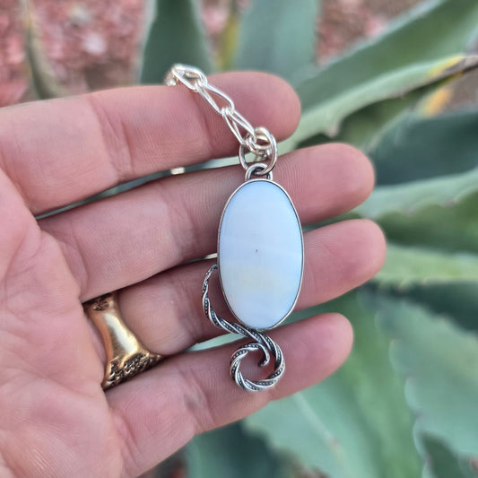 White Agate Windswept Pendant in Hand-Forged Sterling Silver