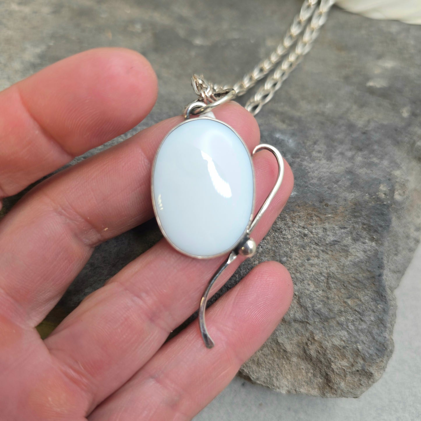 White Agate Hand-Forged Sterling Silver Windswept Pendant