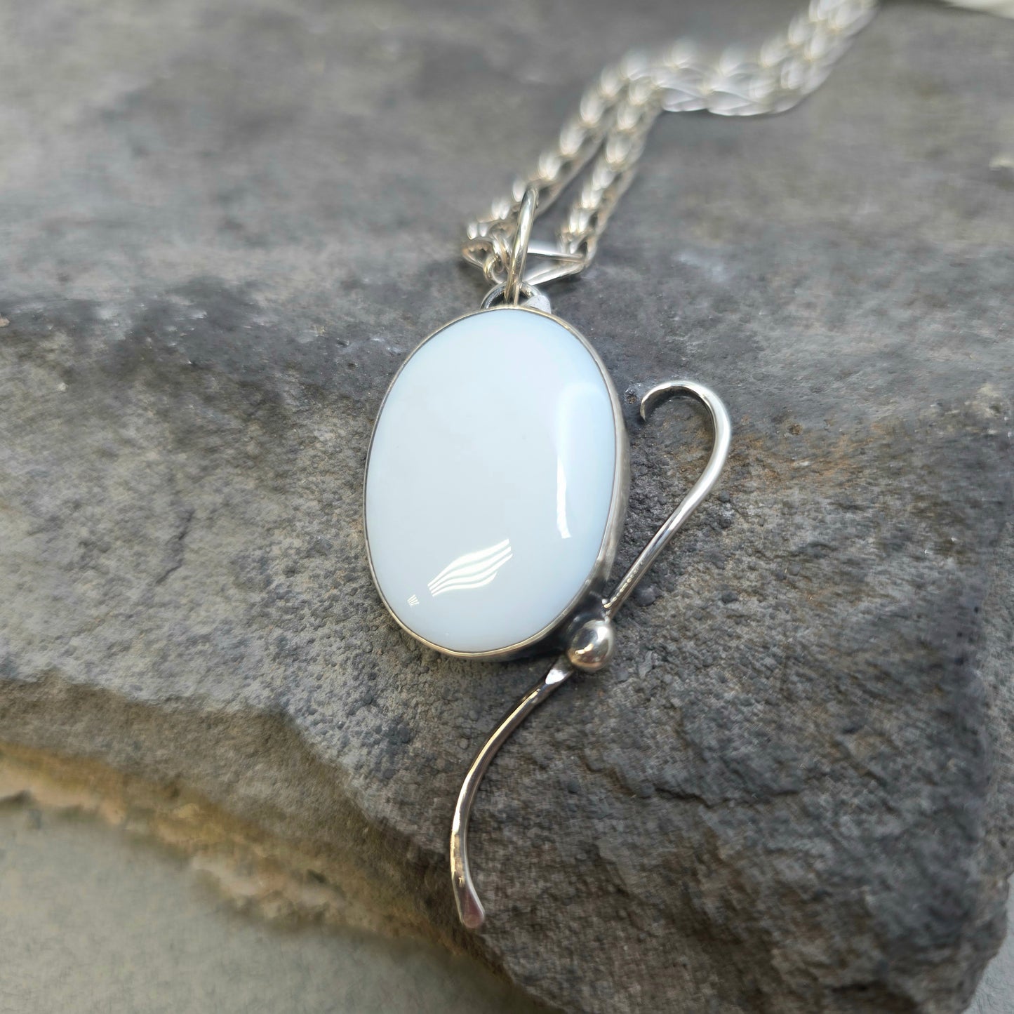 White Agate Hand-Forged Sterling Silver Windswept Pendant