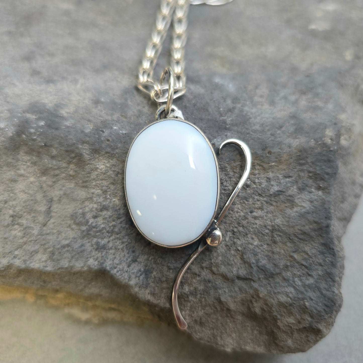 White Agate Hand-Forged Sterling Silver Windswept Pendant