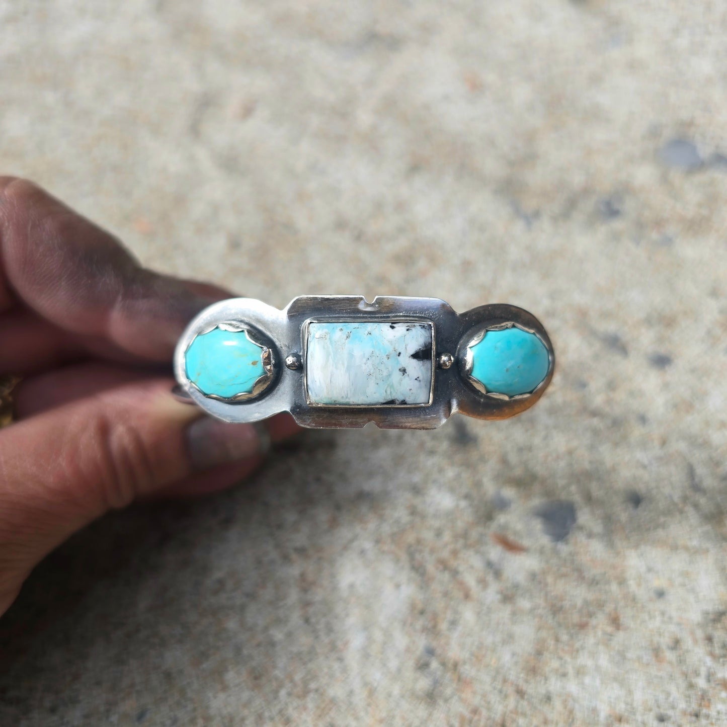 White Buffalo & Turquoise Inclusion Statement Cuff in Sterling Silver | Collector Works