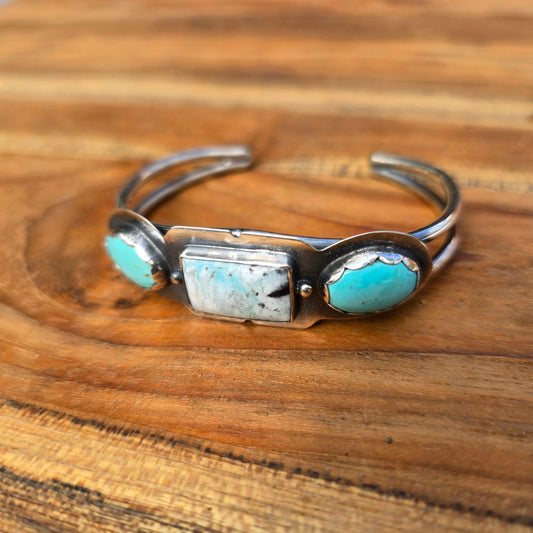 White Buffalo & Turquoise Inclusion Statement Cuff in Sterling Silver | Collector Works
