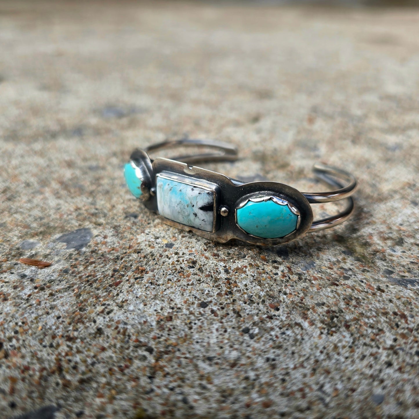 White Buffalo & Turquoise Inclusion Statement Cuff in Sterling Silver | Collector Works