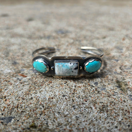 White Buffalo & Turquoise Inclusion Statement Cuff in Sterling Silver | Collector Works