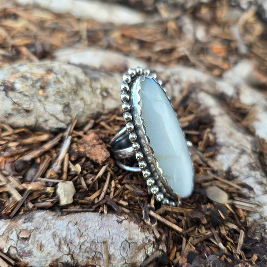 sterling silver and white moonstone statement ring side view