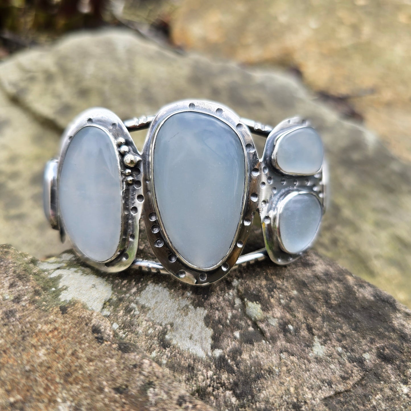 White Moonstone Statement Cuff in Sterling Silver