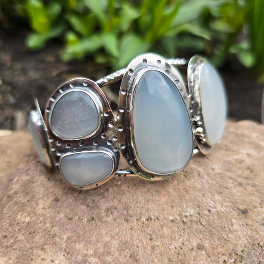 White Moonstone Statement Cuff in Sterling Silver