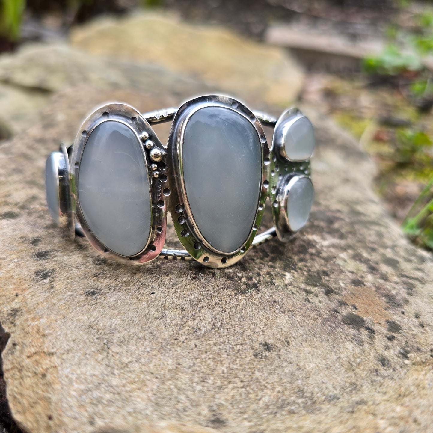 White Moonstone Statement Cuff in Sterling Silver