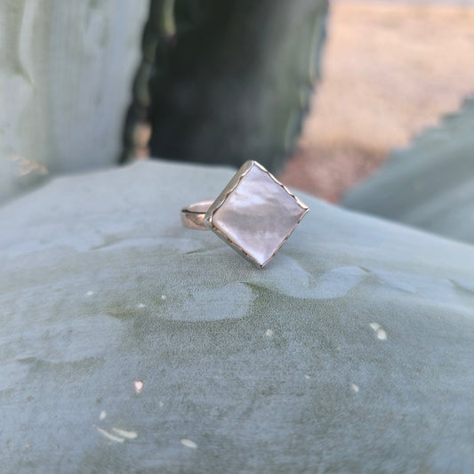 Mother of Pearl Offset Ring in Hand-Forged Sterling Silver