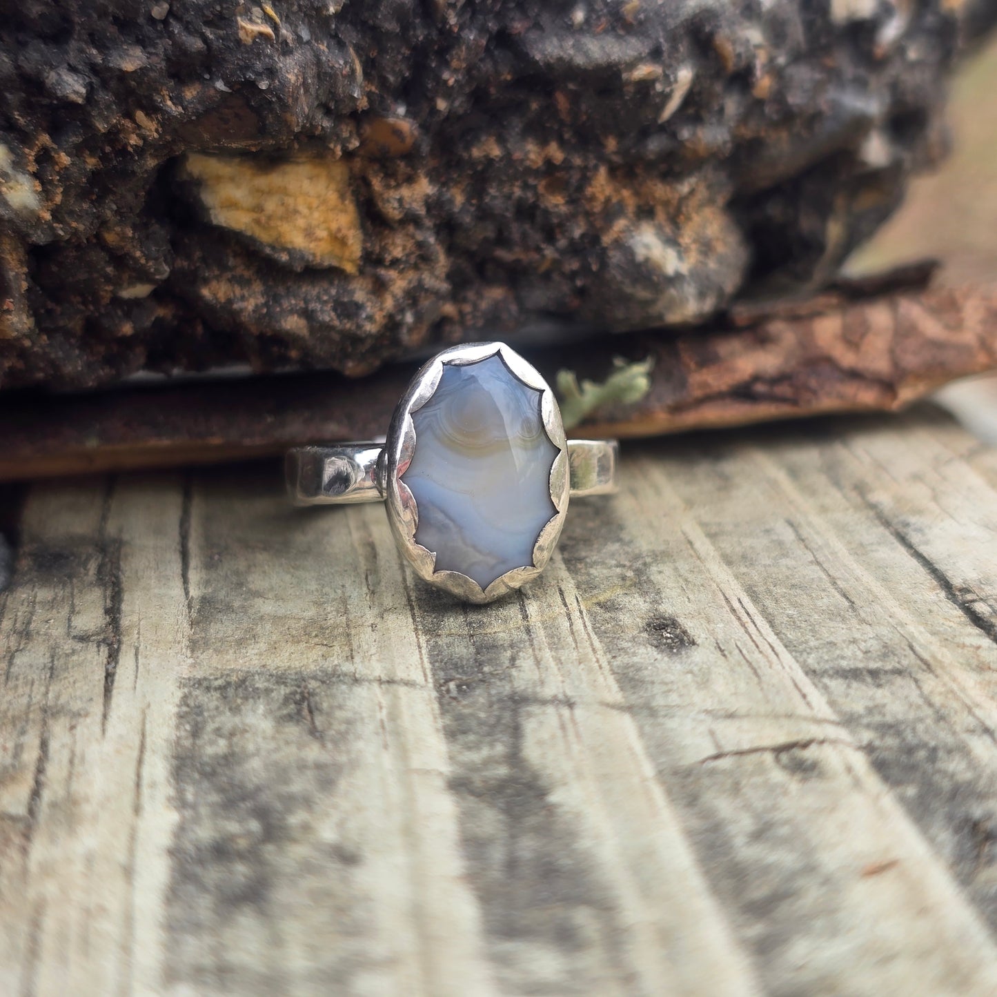 White Ocean Jasper Hand-Forged Sterling Silver Ring