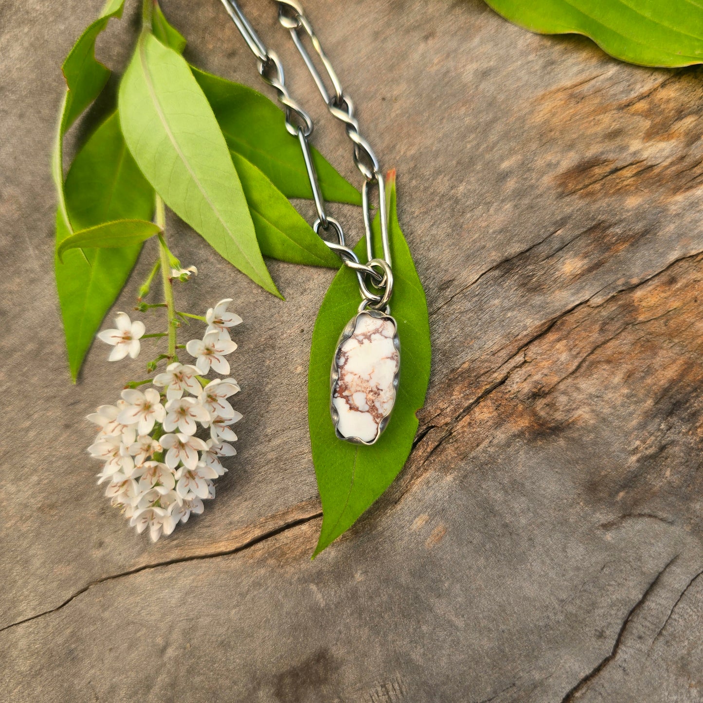 Wild Horse Jasper Dimensional Scalloped Sterling Silver Pendant