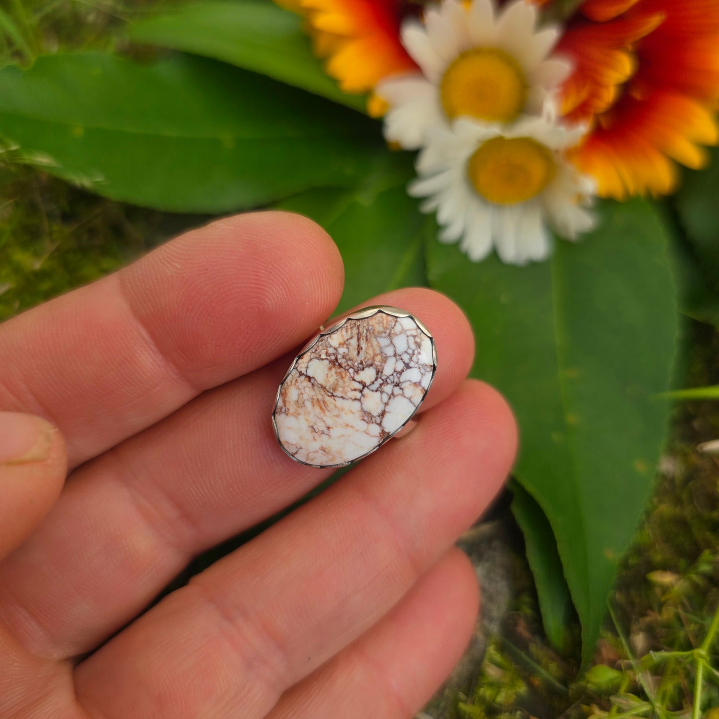 Wild Horse Jasper Hand-Forged Sterling Silver Oval Ring