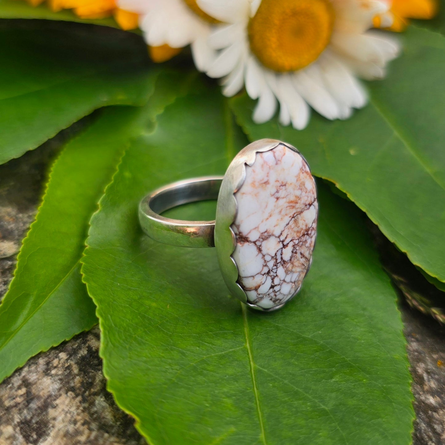 Wild Horse Jasper Hand-Forged Sterling Silver Oval Ring