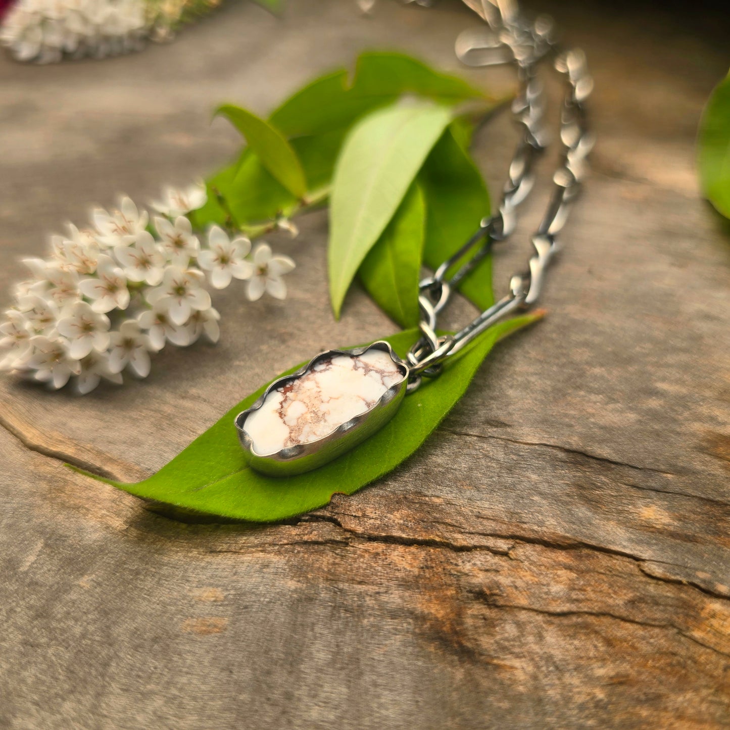 Wild Horse Jasper Dimensional Scalloped Sterling Silver Pendant