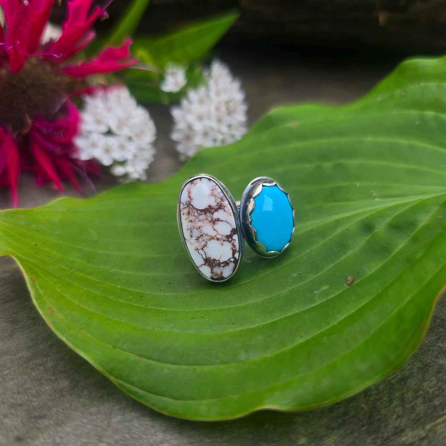 Wild Horse Jasper & Turquoise Hand-Forged Sterling Silver Ring