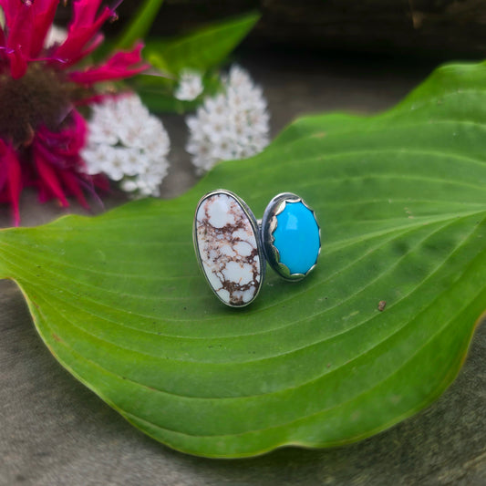 Wild Horse Jasper & Turquoise Hand-Forged Sterling Silver Ring