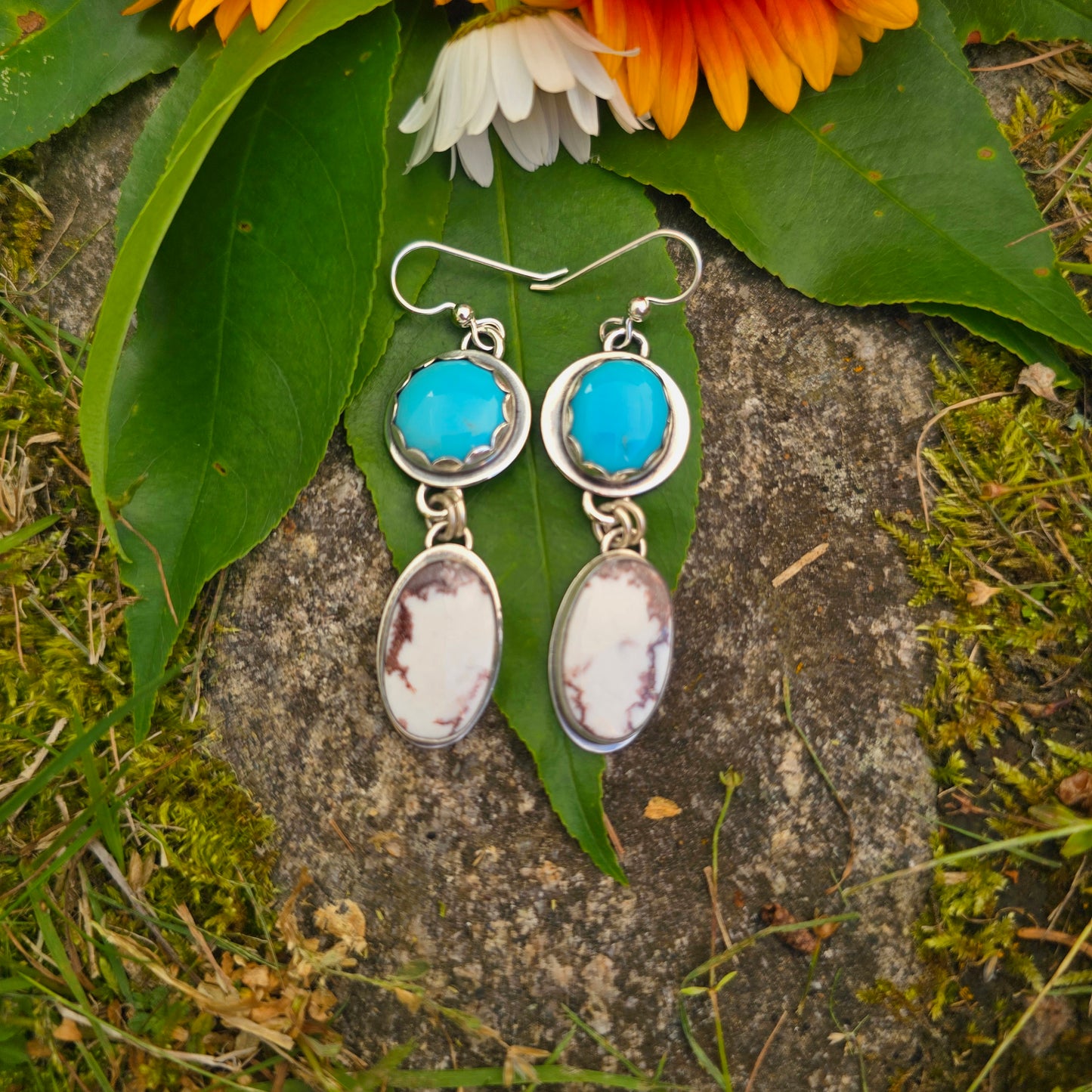Wild Horse Jasper & Turquoise Sterling Silver Earrings