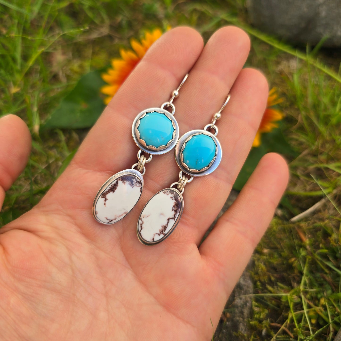 Wild Horse Jasper & Turquoise Sterling Silver Earrings
