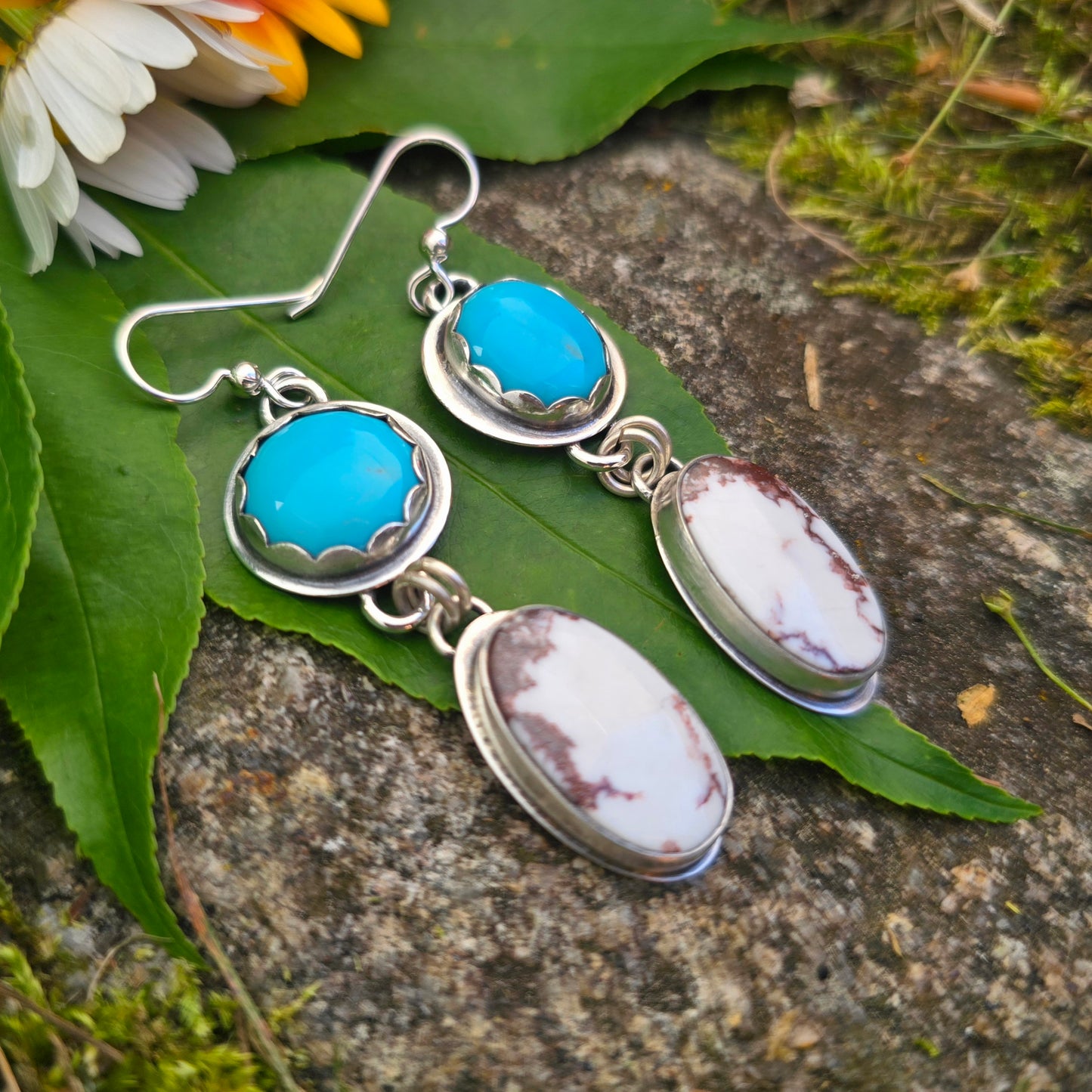 Wild Horse Jasper & Turquoise Sterling Silver Earrings