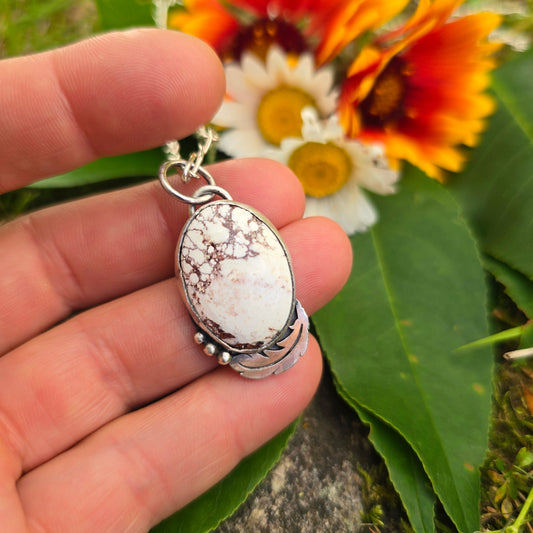 Wild Horse Jasper & Feather Hand-Forged Sterling Silver Pendant