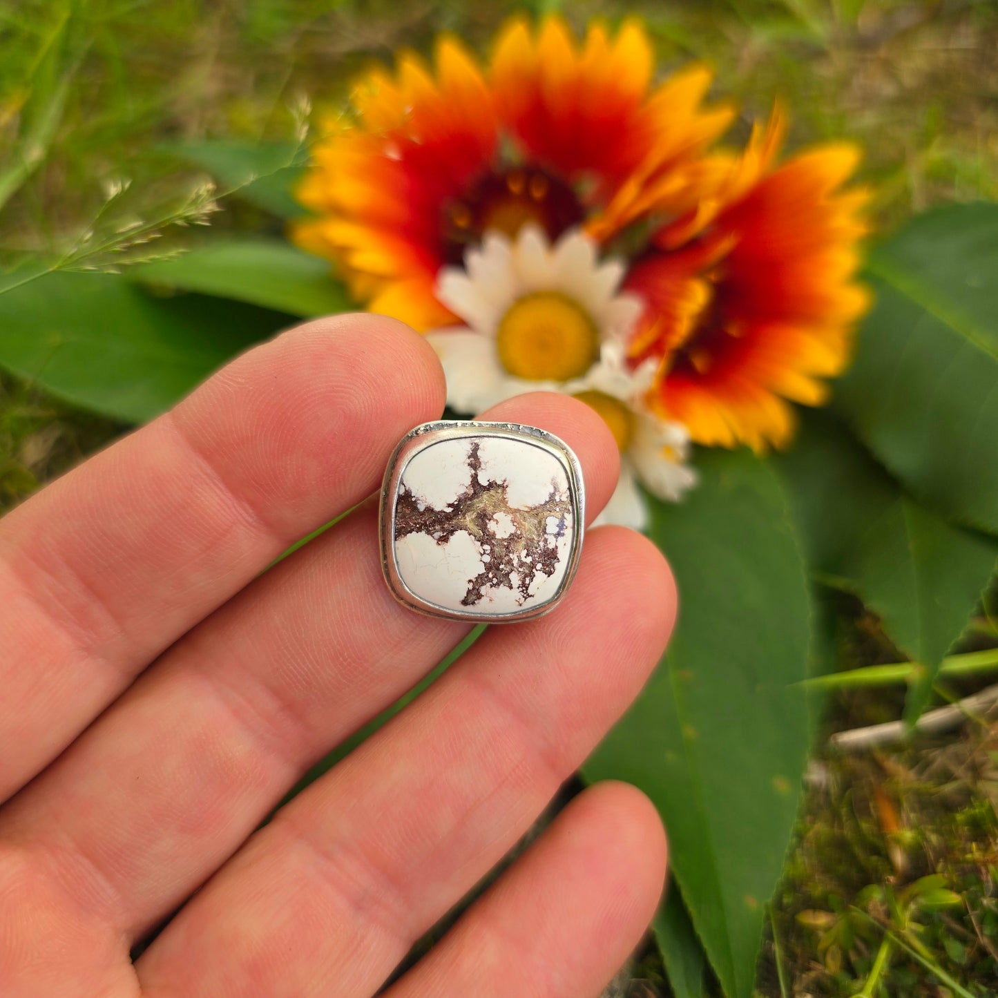 Wild Horse Jasper Offset Hand-Forged Sterling Silver Ring