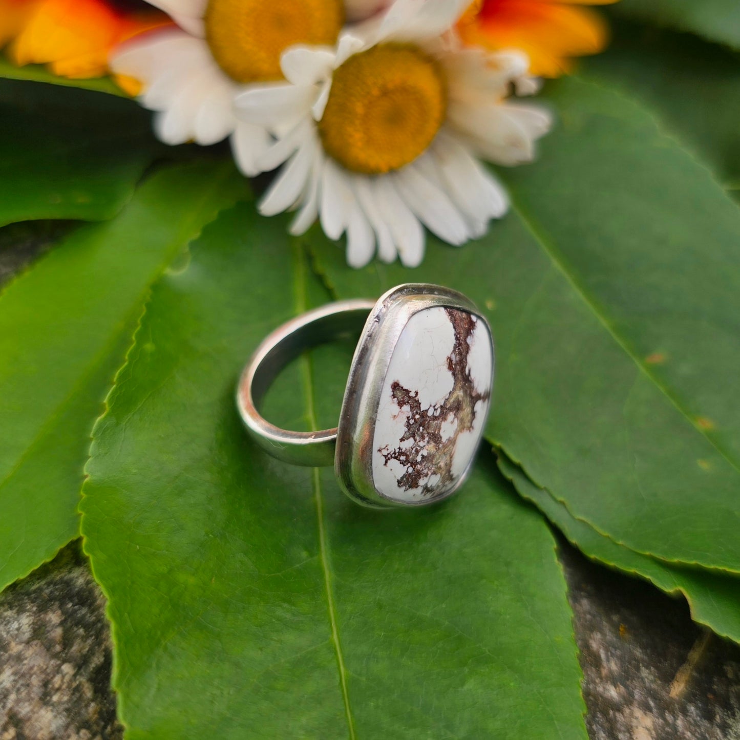 Wild Horse Jasper Offset Hand-Forged Sterling Silver Ring