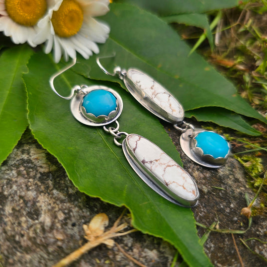 Perfectly Mismatched Wild Horse Jasper & Turquoise Sterling Silver Earrings