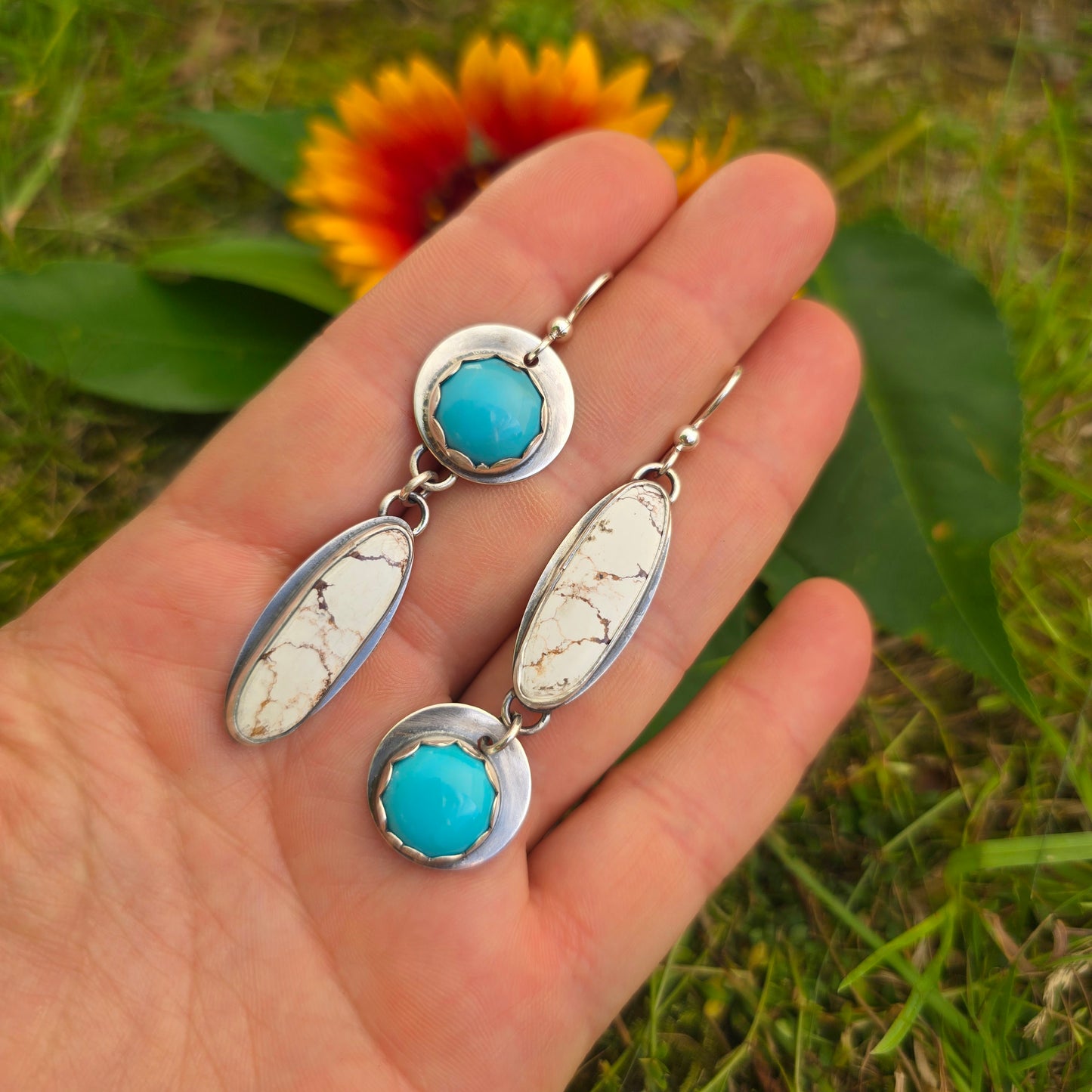 Perfectly Mismatched Wild Horse Jasper & Turquoise Sterling Silver Earrings