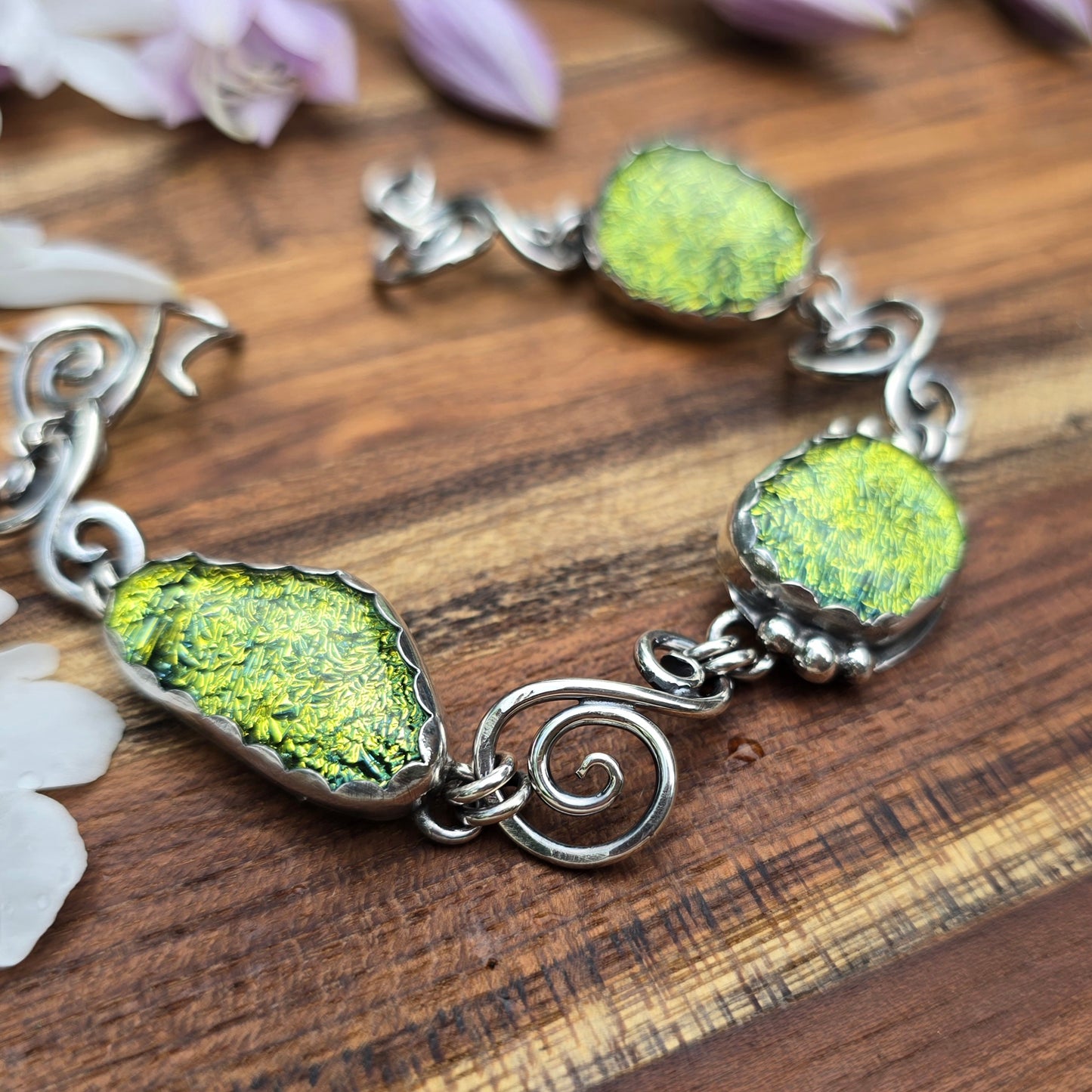 sterling silver swirl and yellow bracelet