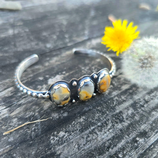 One-of-a-Kind Yellow Crazy Lace Agate Beaded Sterling Silver Cuff