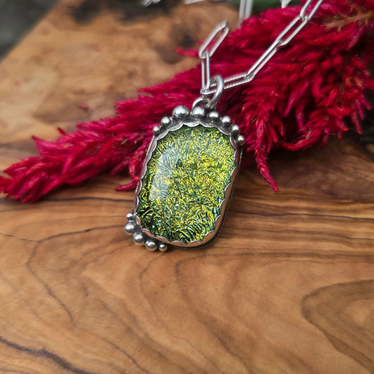 Yellow Dichroic Glass Statement Hand-Forged Sterling Silver Pendant