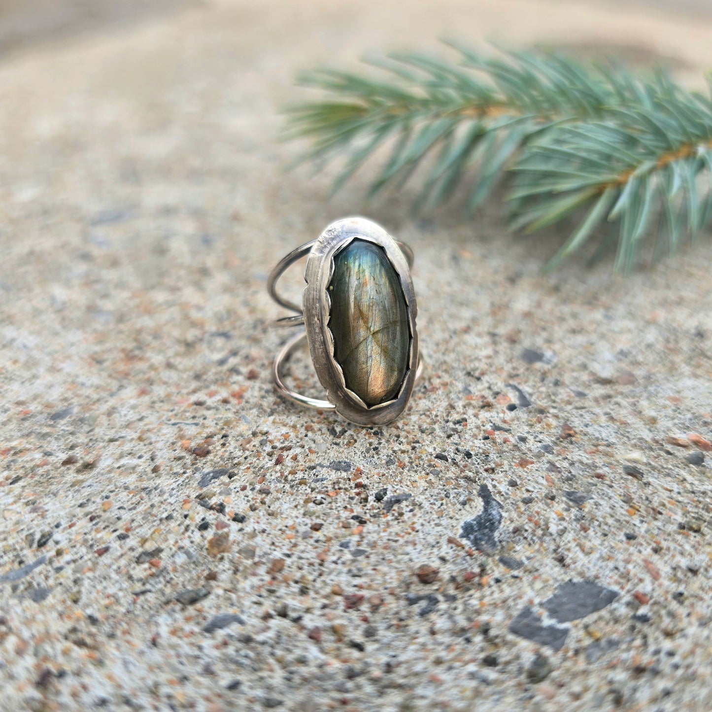 Yellow Flash Labradorite Hand-Forged Sterling Silver Ring