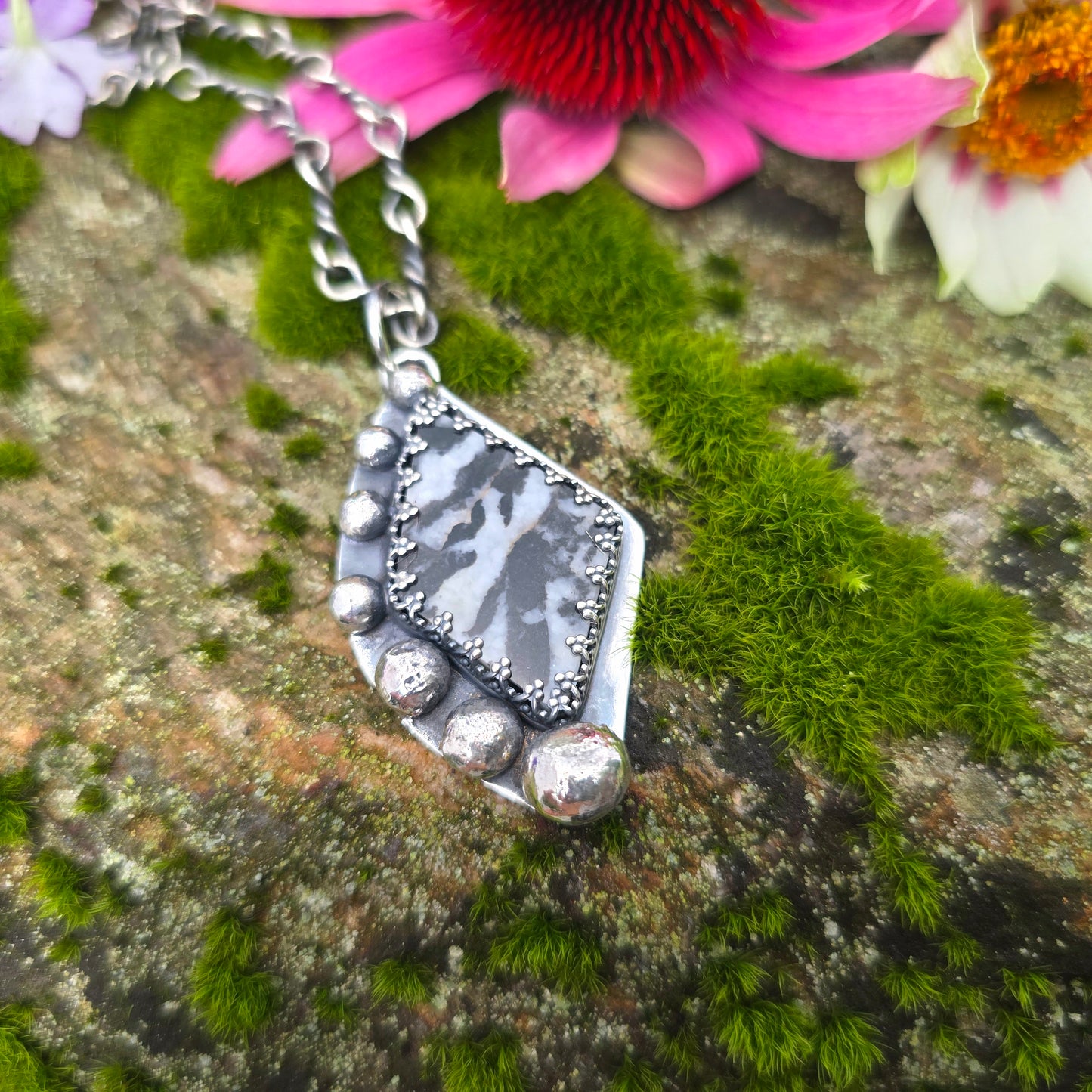 Zebra Jasper Big Bead Hand-Forged Sterling Silver Pendant