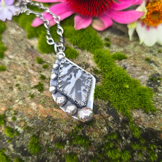 Zebra Jasper Big Bead Hand-Forged Sterling Silver Pendant
